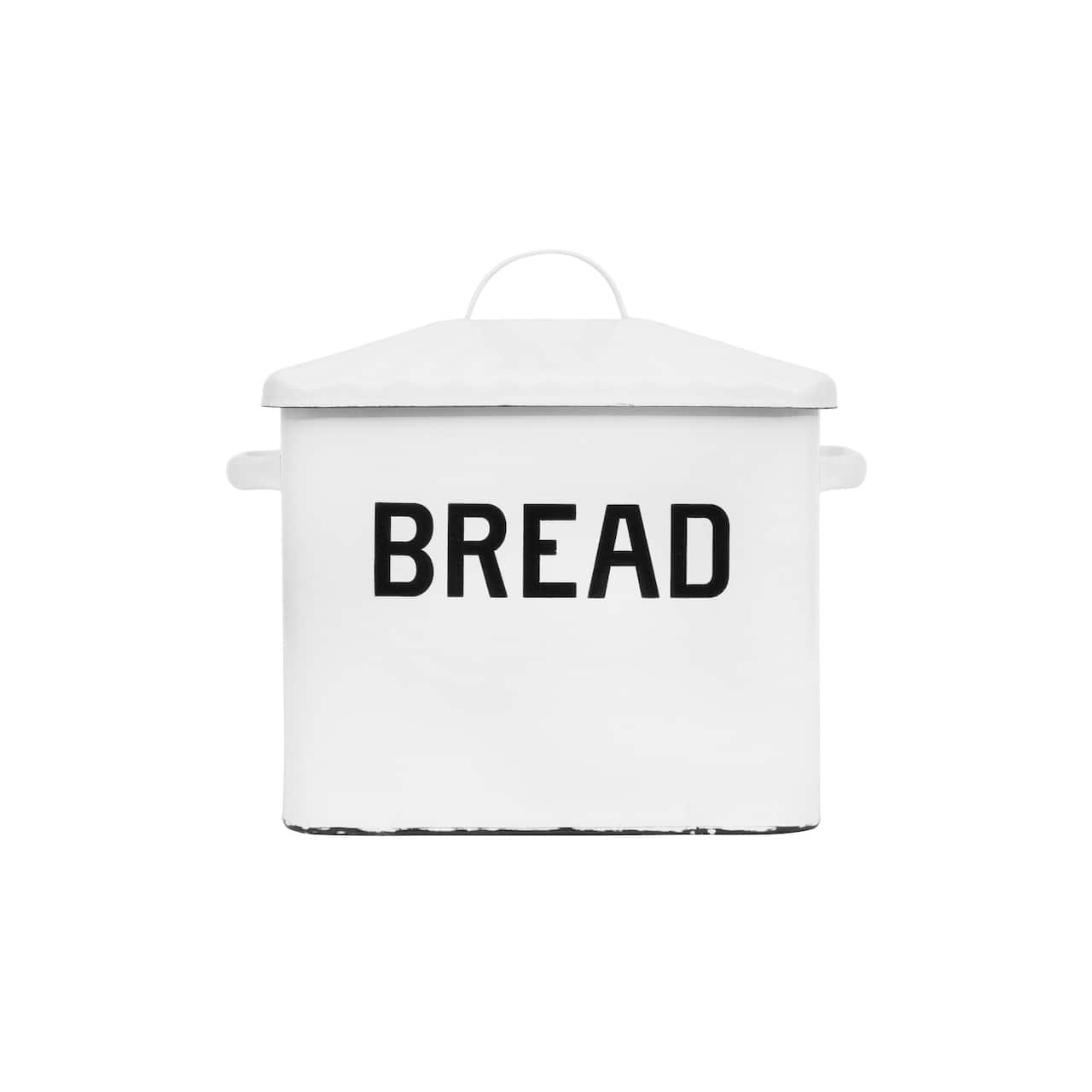 13.5&#x22; Enameled Metal Distressed White Bread Box with Lid